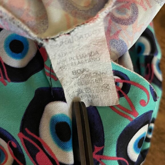 Carol Catugy Brazil Womens M Bodysuit Blue Evil Eye of Horus Print Off Shoulder - Picture 8 of 8